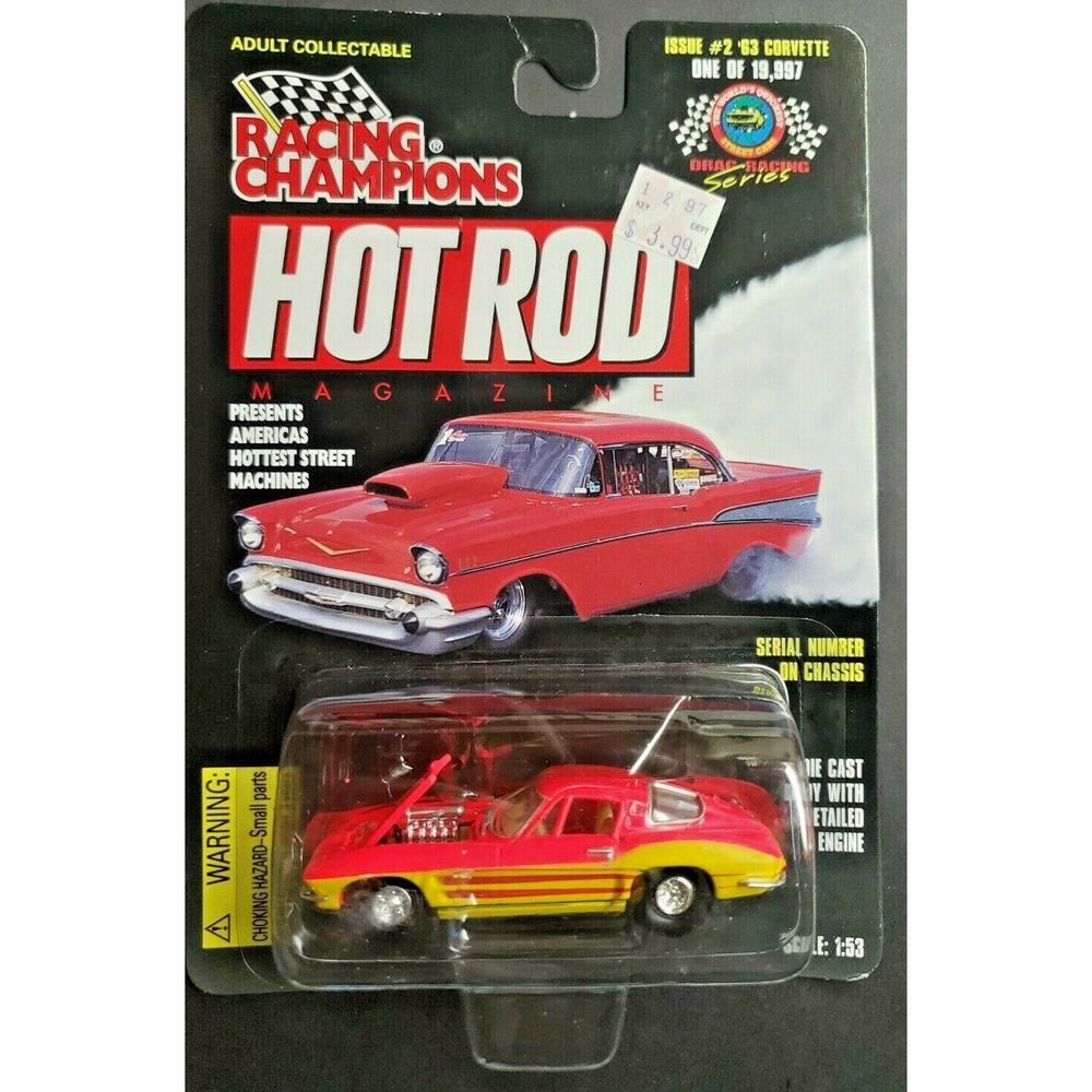 1997 Racing Champions Hot Rod Mag #2 '63 Corvette Orange / Yellow 1:53 HW1